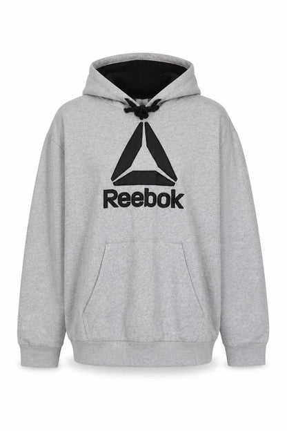 Reebok Men Grey Pullover Hoodie L Logo Fleece Sportswear