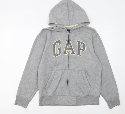 GAP Kids Boys Grey Full Zip Hoodie XL (12 Years) Fleece Lined Casual Sweatshirt