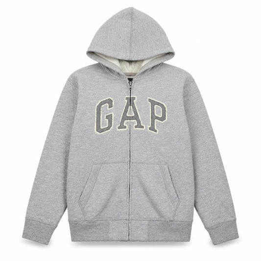 Front view of Gap Kids boys’ grey full zip hoodie xl (12 years) fleece lined casual sweatshirt