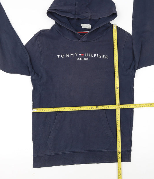 Tommy Hilfiger Girls Blue Pullover Hoodie Size 176 Hooded Logo Sweatshirt