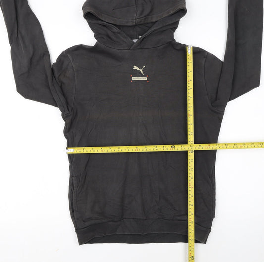 Puma Boys Black Pullover Hoodie 13-14 Years Fleece Graphic Logo Sweatshirt