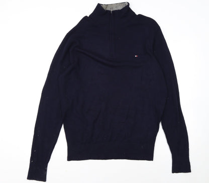 Tommy Hilfiger Men's Blue Wool Half Zip Jumper XL
