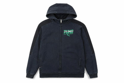 Front view of Puma boys’ black full zip hoodie 13-14 years classic sportswear