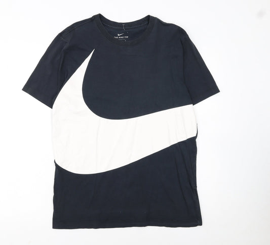 Nike Men Black Graphic Swoosh Regular Fit Crew Neck T-Shirt M