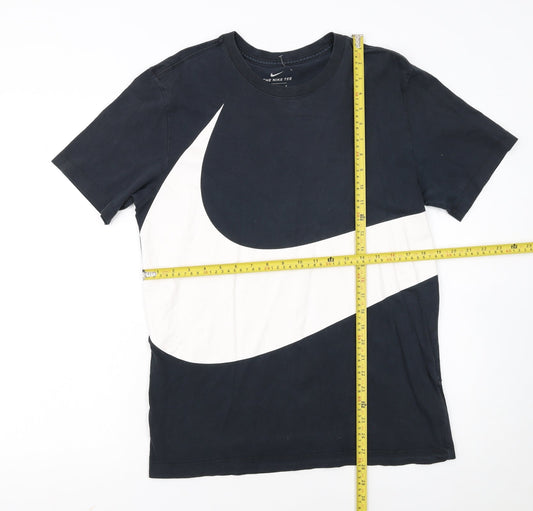 Nike Men Black Graphic Swoosh Regular Fit Crew Neck T-Shirt M
