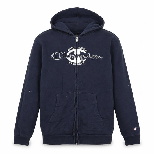 Front view of Champion boys’ blue full zip hoodie 13-14 years logo fleece sweatshirt