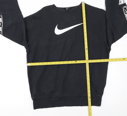 Nike Women Black Small Pullover Sweatshirt Logo Crew Neck Standard Fit