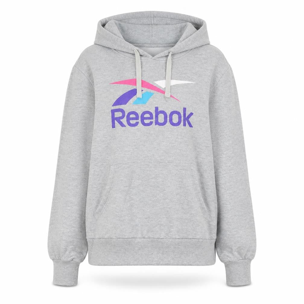 Reebok Women's Grey Pullover Hoodie L Logo Graphic Sweatshirt