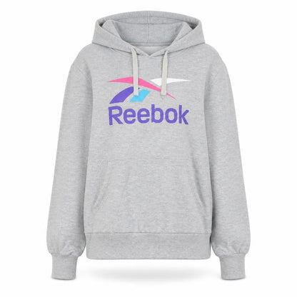 Reebok Women's Grey Pullover Hoodie L Logo Graphic Sweatshirt