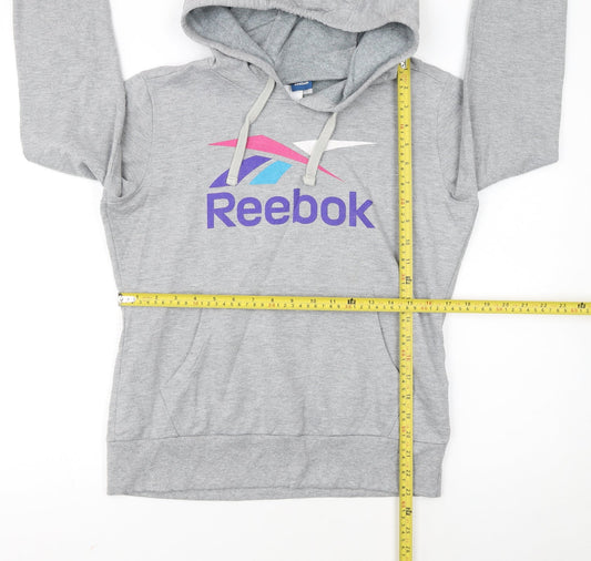 Reebok Women's Grey Pullover Hoodie L Logo Graphic Sweatshirt