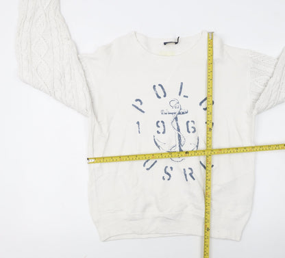 Polo Ralph Lauren Women's White Cable Knit Sleeve Anchor Sweatshirt S