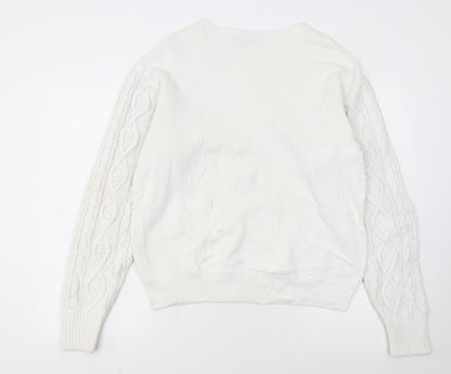 Polo Ralph Lauren Women's White Cable Knit Sleeve Anchor Sweatshirt S