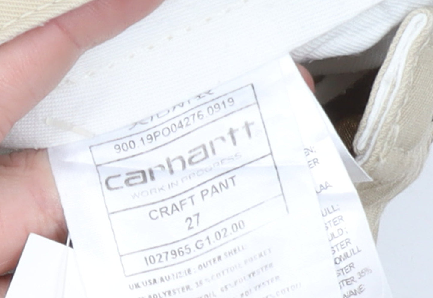 Carhartt Men's Beige Chino Trousers Size 27 Regular Fit
