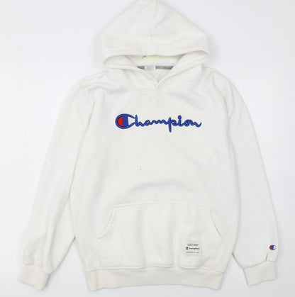 Champion Women White Small Pullover Hoodie with Logo Embroidery