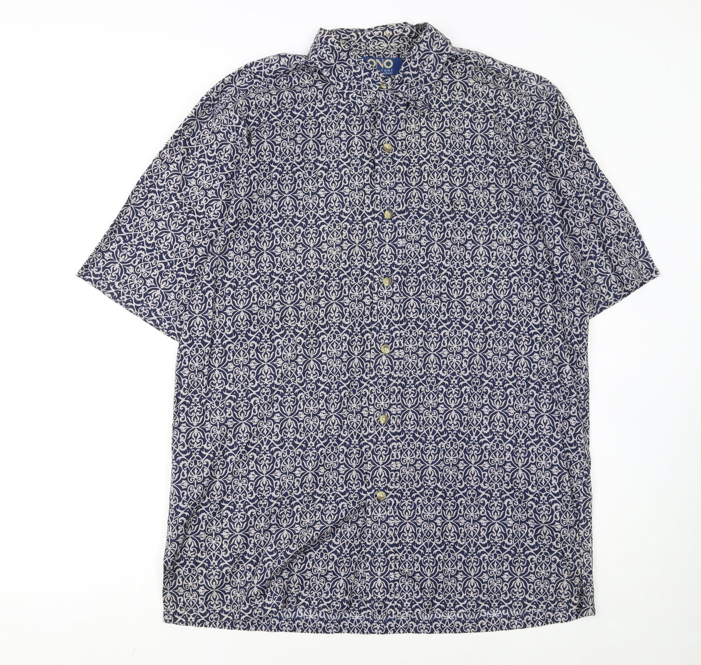 ONO & Company Men’s Blue Geometric Cotton Short Sleeve Shirt L
