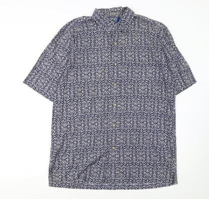ONO & Company Men’s Blue Geometric Cotton Short Sleeve Shirt L