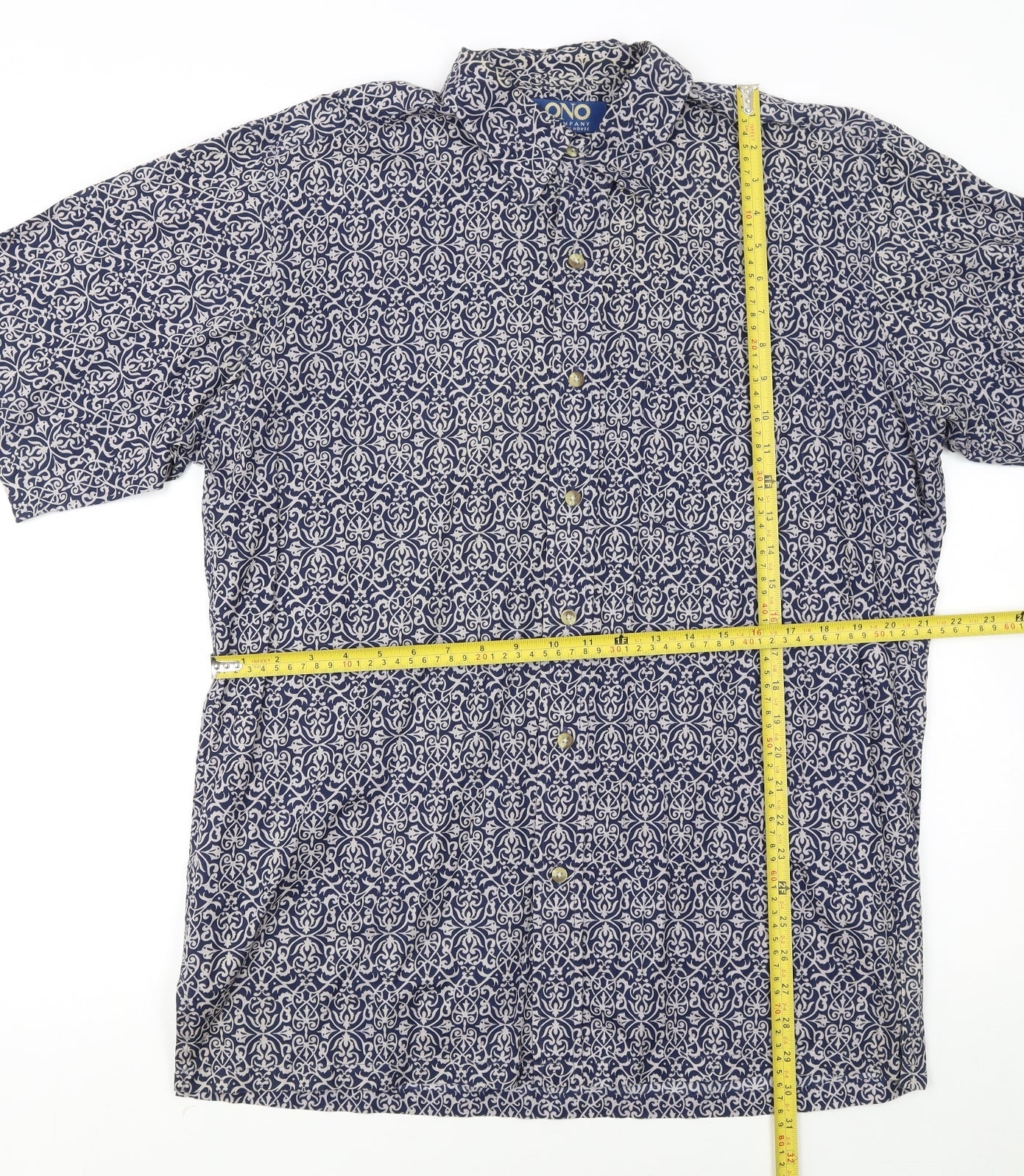 ONO & Company Men’s Blue Geometric Cotton Short Sleeve Shirt L