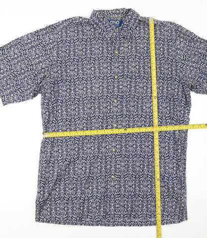 ONO & Company Men’s Blue Geometric Cotton Short Sleeve Shirt L