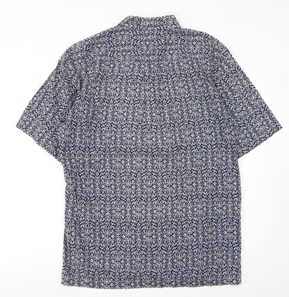ONO & Company Men’s Blue Geometric Cotton Short Sleeve Shirt L