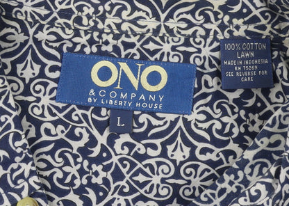 ONO & Company Men’s Blue Geometric Cotton Short Sleeve Shirt L