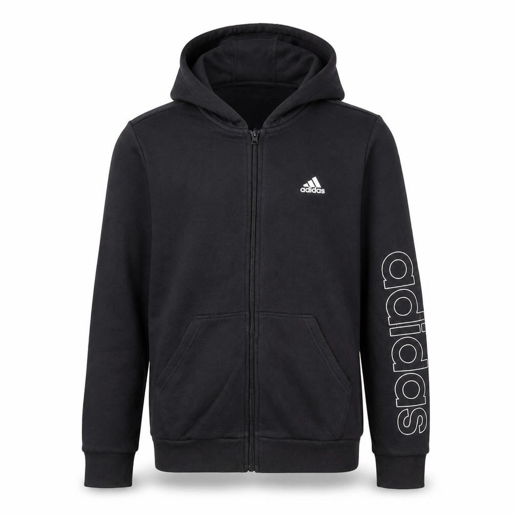 Front view of Adidas girls’ black full zip hoodie 14-15 years sports fleece sweatshirt