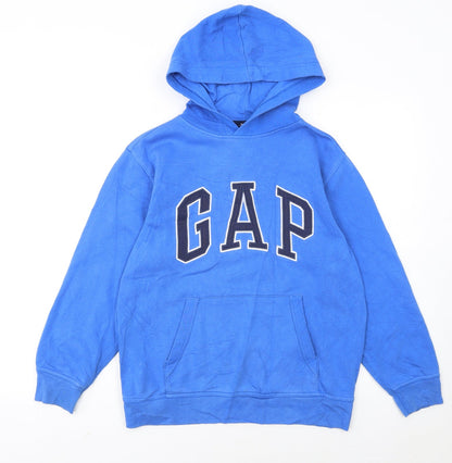 GAP Kids Boys Blue Pullover Hoodie 12 Years Fleece Logo Sweatshirt