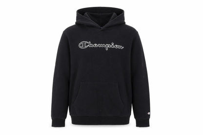 Front view of Champion boys’ black hoodie xl 13-14 years pullover fleece logo sweatshirt
