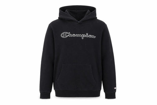 Front view of Champion boys’ black hoodie xl 13-14 years pullover fleece logo sweatshirt