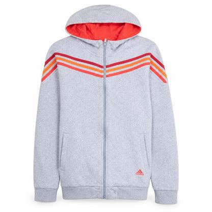 Front view of adidas boys’ grey full zip hoodie 15-16y sports fleece sweatshirt