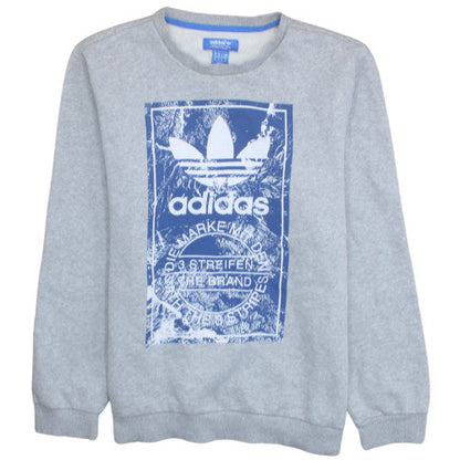 Adidas Mens Grey Blue Logo Crew Neck Sweatshirt M