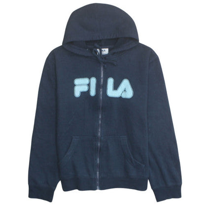 FILA Womens Navy Full Zip Hoodie Medium Cotton Blend Sweatshirt