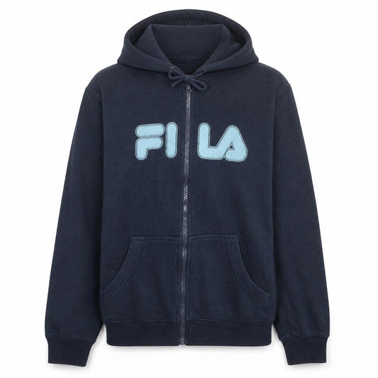 Front view of Fila women’s navy full zip hoodie medium cotton blend sweatshirt