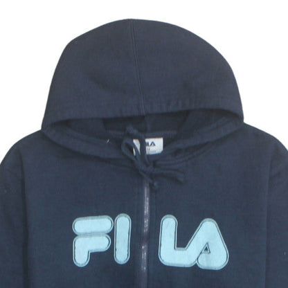 FILA Womens Navy Full Zip Hoodie Medium Cotton Blend Sweatshirt