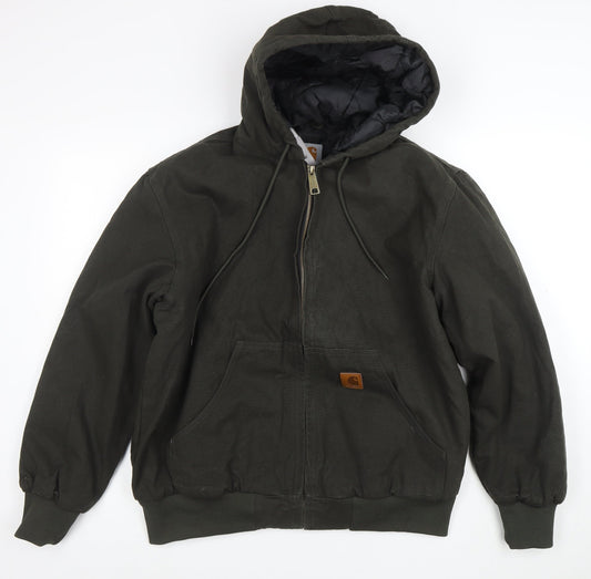 Carhartt Men's Green Hooded Bomber Jacket Size S Canvas Workwear