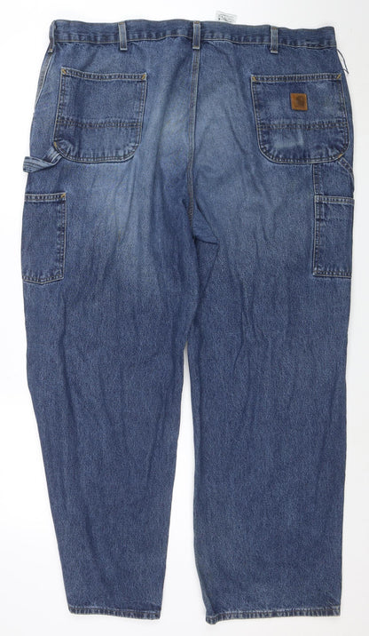 Carhartt Mens Blue Denim Dungaree Fit Work Jeans 44x30 Cotton