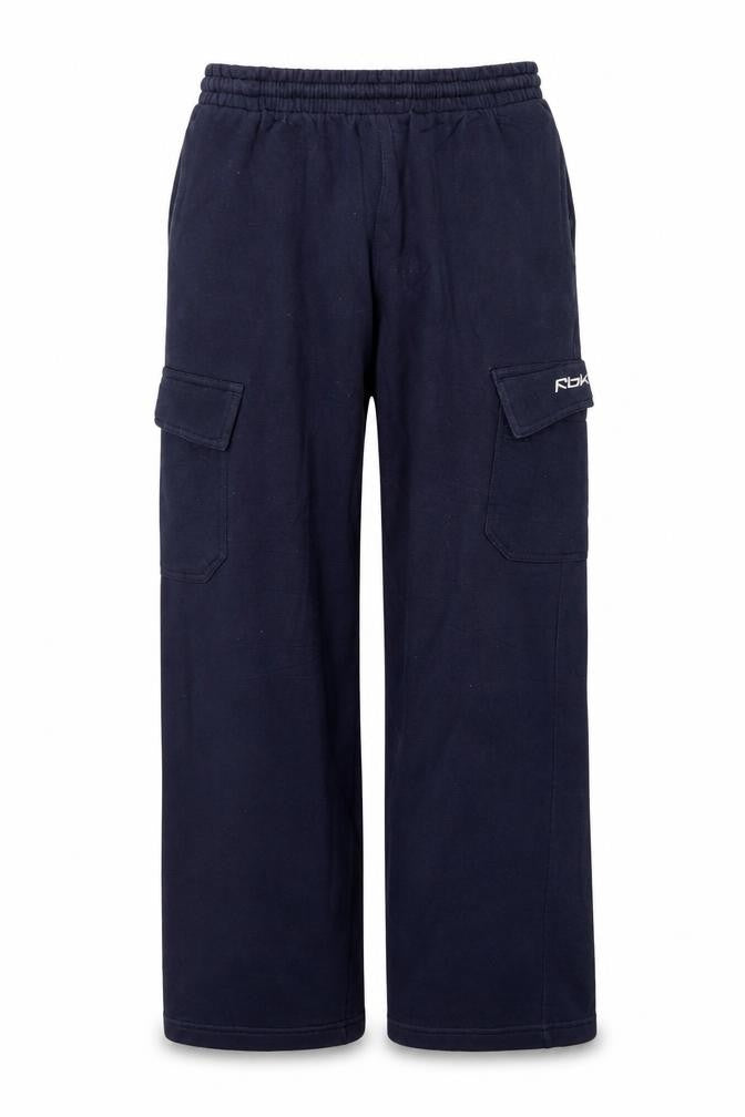 Front view of Reebok boys’ blue l jogger trousers cotton blend elastic waist activewear