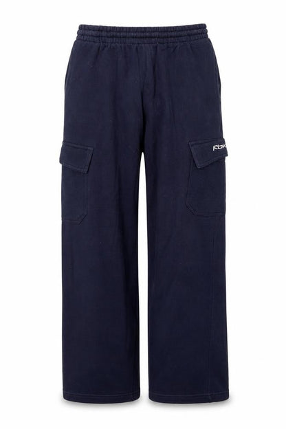 Front view of Reebok boys’ blue l jogger trousers cotton blend elastic waist activewear