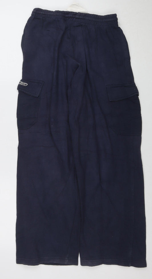 Reebok Boys Blue L Jogger Trousers Cotton Blend Elastic Waist Activewear