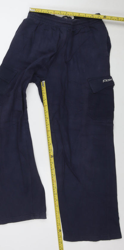 Reebok Boys Blue L Jogger Trousers Cotton Blend Elastic Waist Activewear