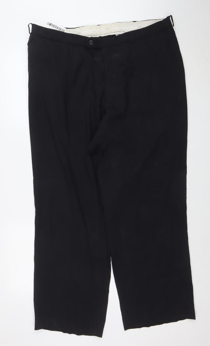 Digel Men's Black Wool Blend Regular Fit Dress Trousers W46