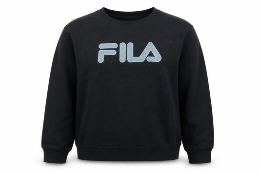 Front view of Fila women’s black medium pullover sweatshirt cotton blend crew neck