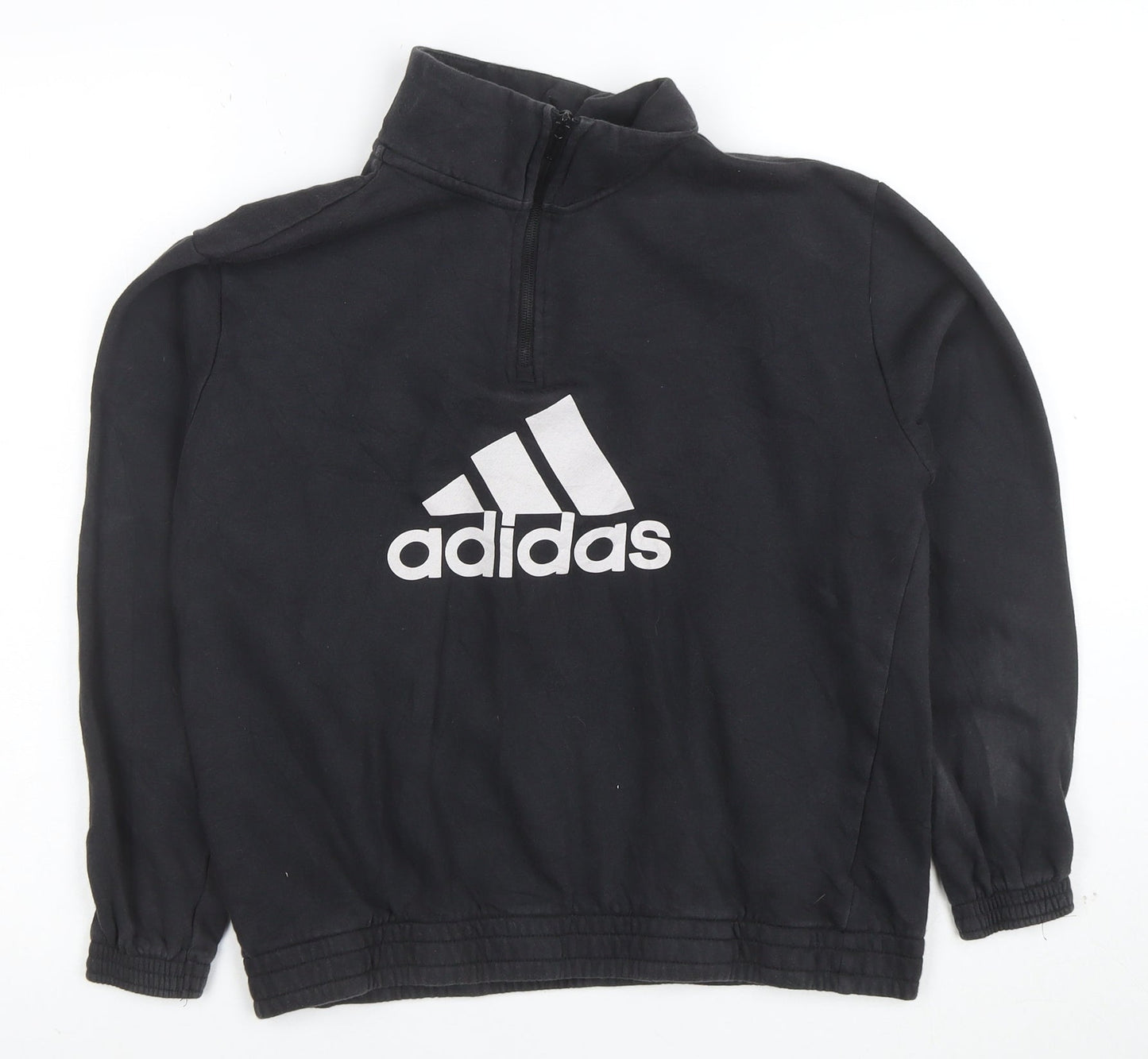 Adidas Girls Black 1/4 Zip Hoodie Size 14 Years Sports Logo Sweatshirt