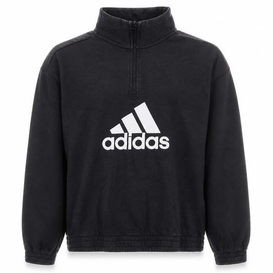 Front view of Adidas girls’ black 1/4 zip hoodie, size 14, years sports logo sweatshirt