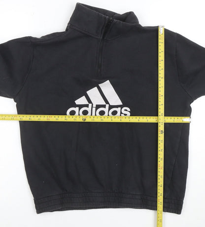 Adidas Girls Black 1/4 Zip Hoodie Size 14 Years Sports Logo Sweatshirt