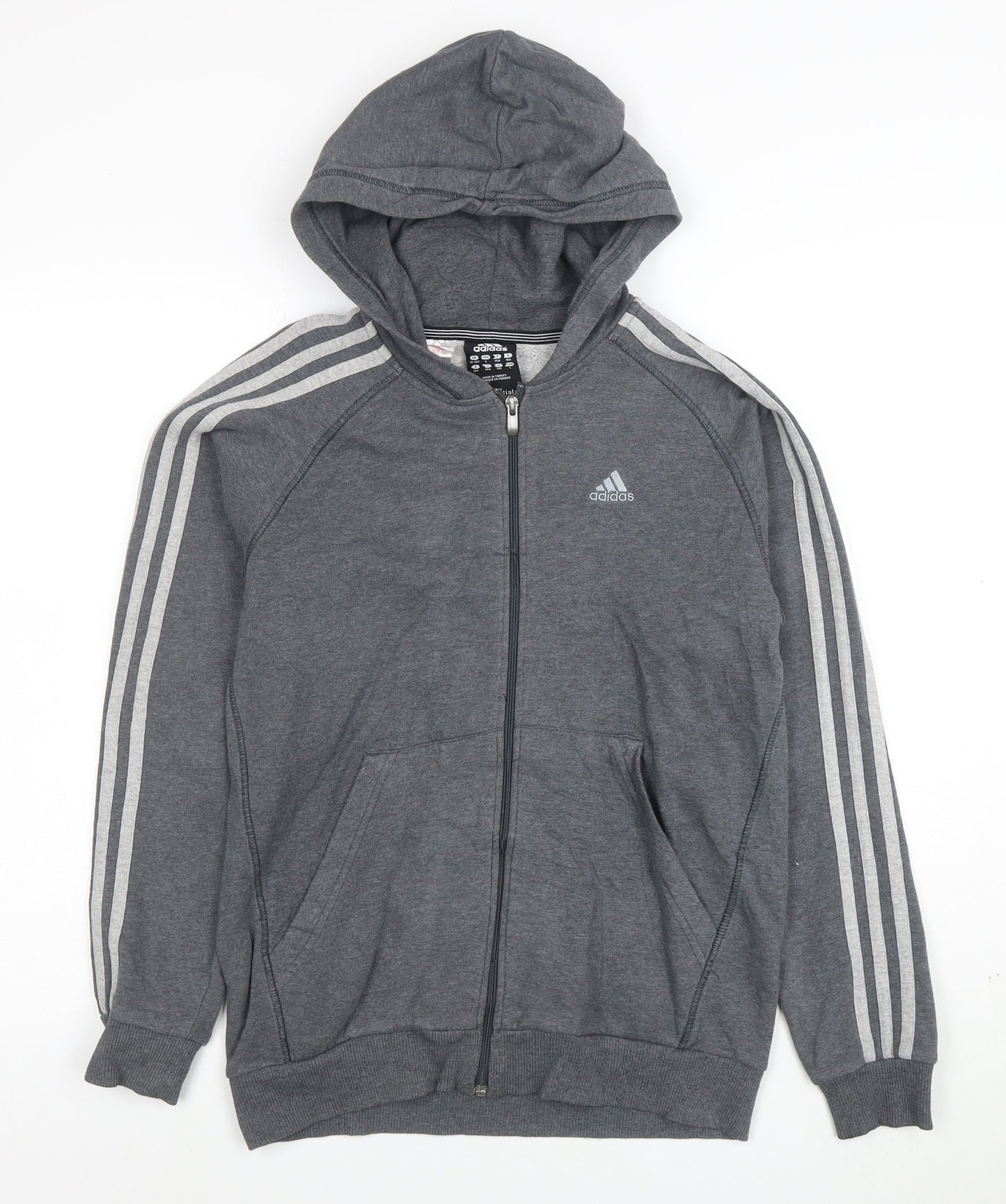 Adidas Boys Grey Full Zip Hoodie 13-14 Years Performance Essentials