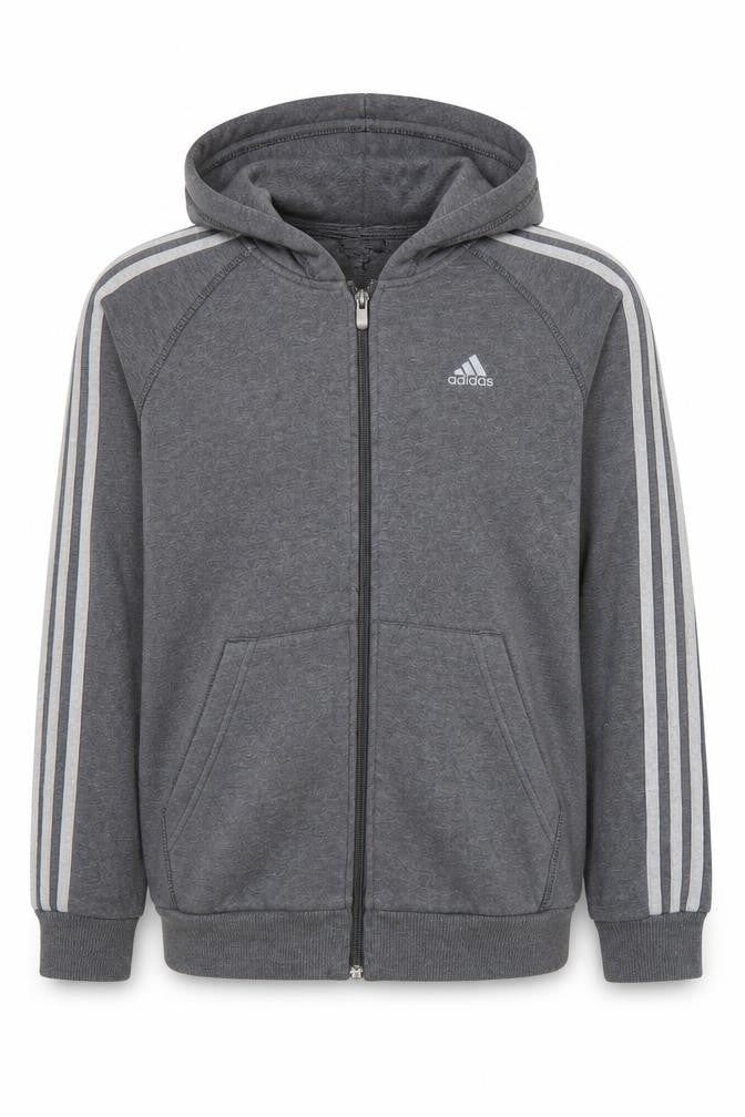 Adidas Boys Grey Full Zip Hoodie 13-14 Years Performance Essentials
