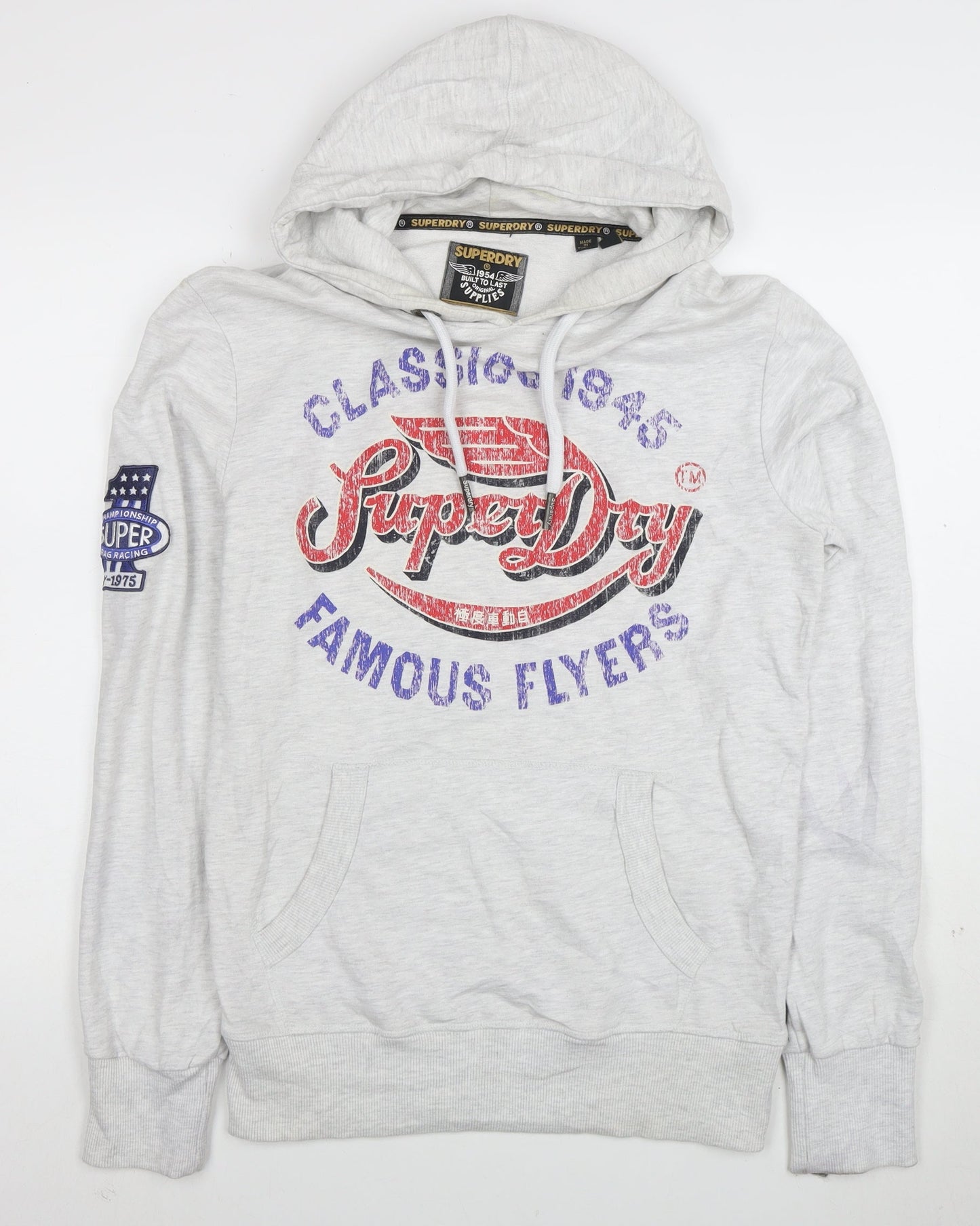 Superdry Men's Grey Pullover Hoodie M Graphic Print Classic Style