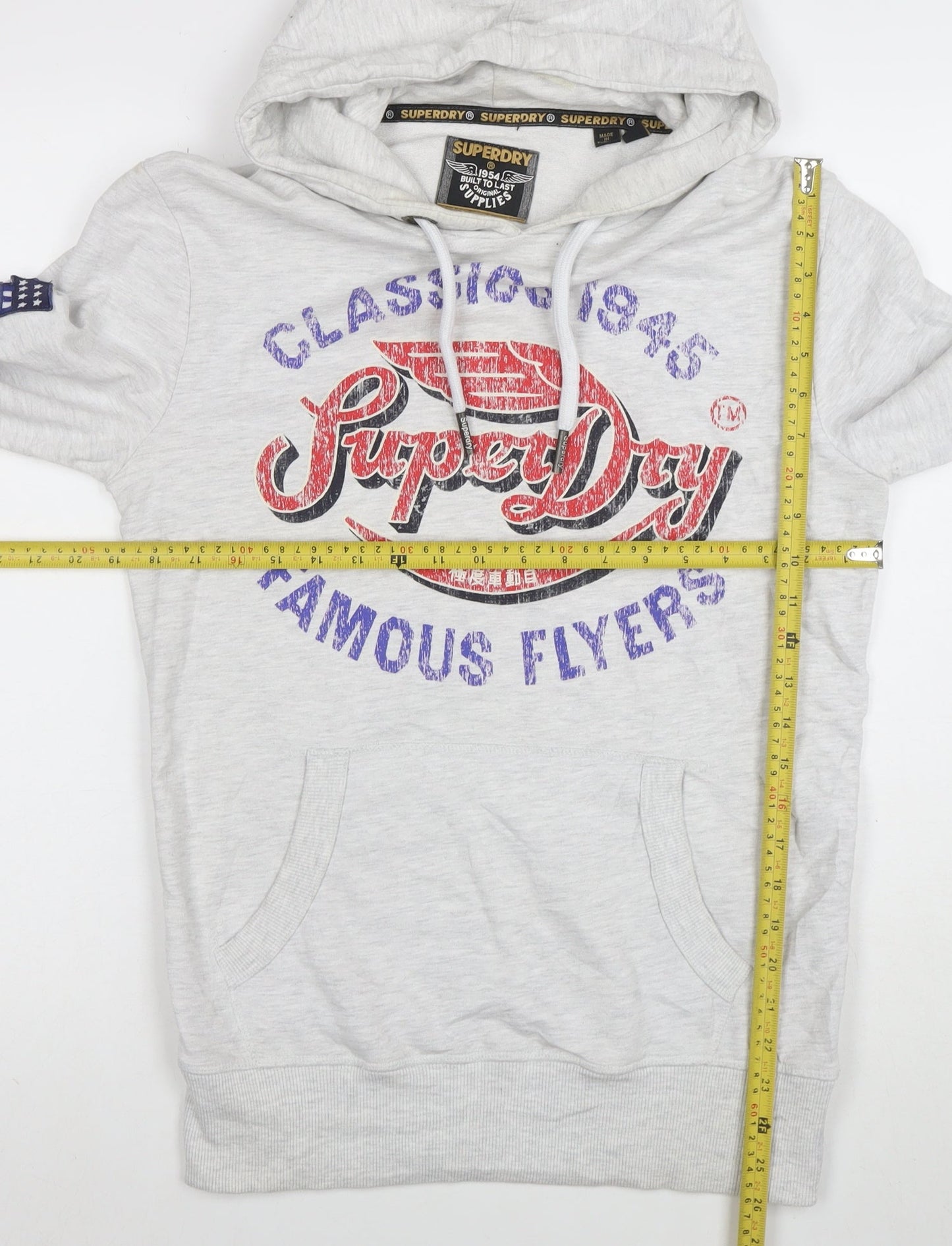 Superdry Men's Grey Pullover Hoodie M Graphic Print Classic Style