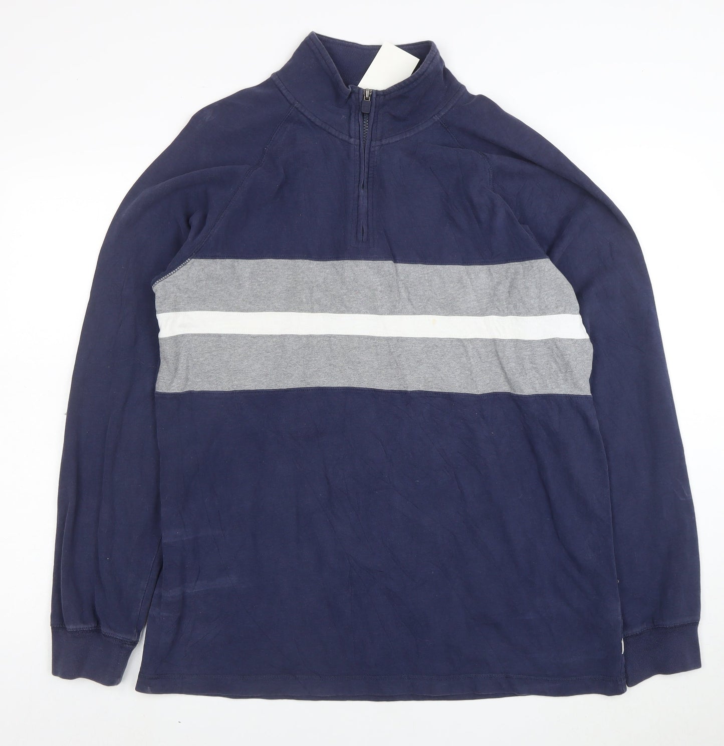 Chaps Men's Blue 1/2 Zip Striped Cotton Sweatshirt Size L