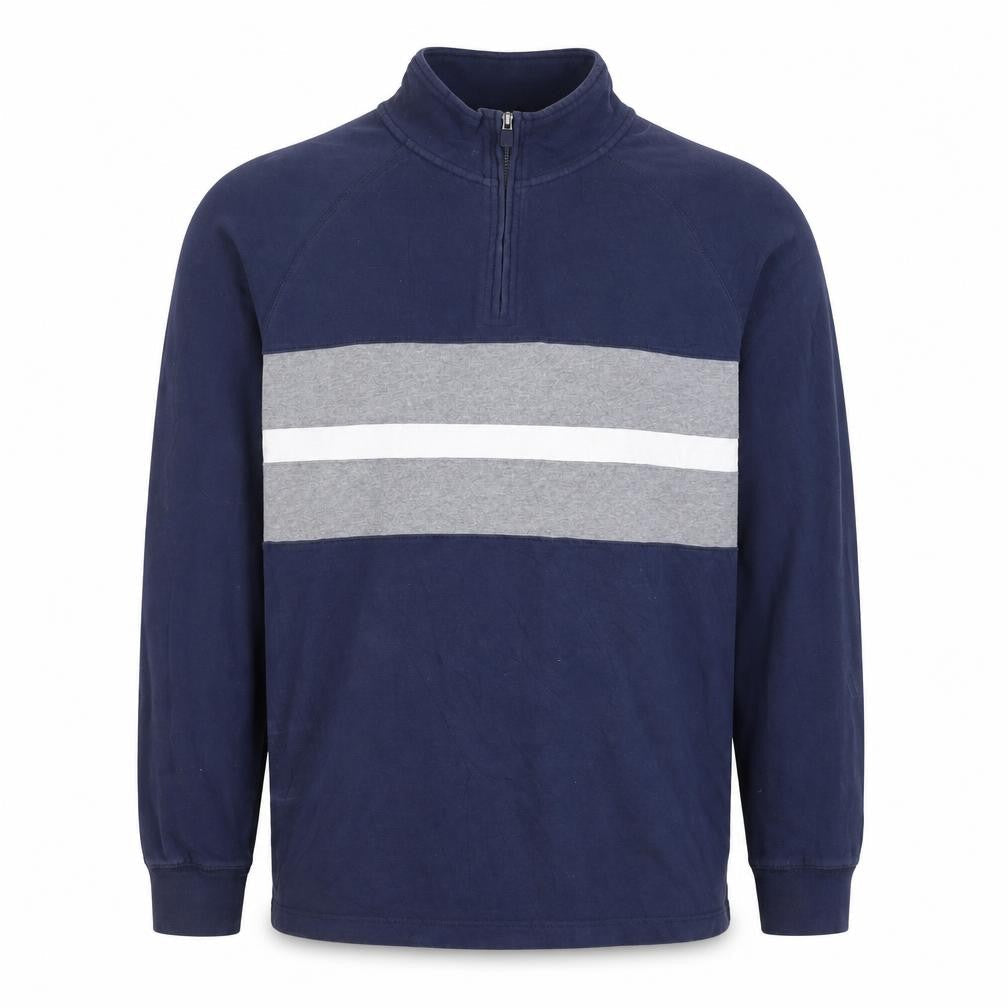 Chaps Men's Blue 1/2 Zip Striped Cotton Sweatshirt Size L
